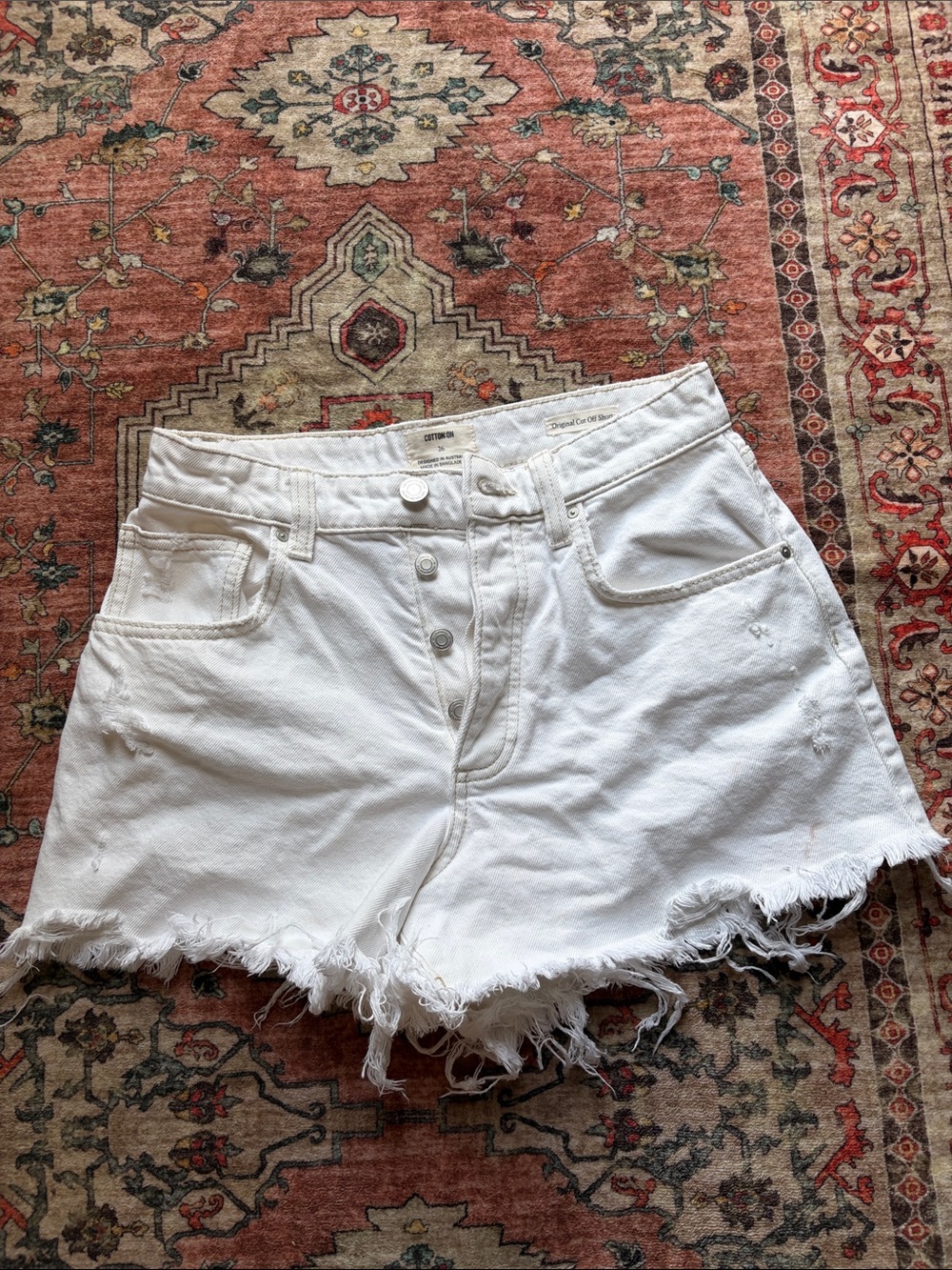 Cotton On White High-Rise Frayed Hem Jean Shorts